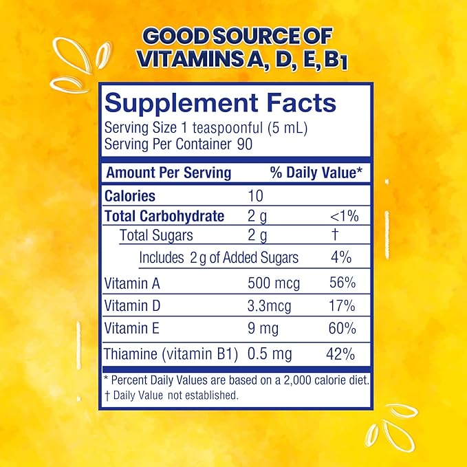 Ballena Azul Aceite de Hígado de Bacalao para Adultos y Niños, COD Liver Oil for Adults and Children, Good Source of Vitamins A,D,E, B1, Dietary Supplement, Omega 3, Inmune System Boost (ORANGE 15 OZ)