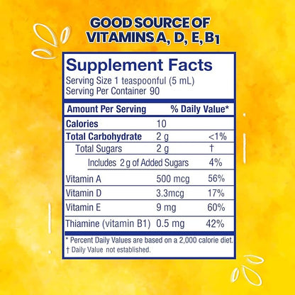 Ballena Azul Aceite de Hígado de Bacalao para Adultos y Niños, COD Liver Oil for Adults and Children, Good Source of Vitamins A,D,E, B1, Dietary Supplement, Omega 3, Inmune System Boost (ORANGE 15 OZ)