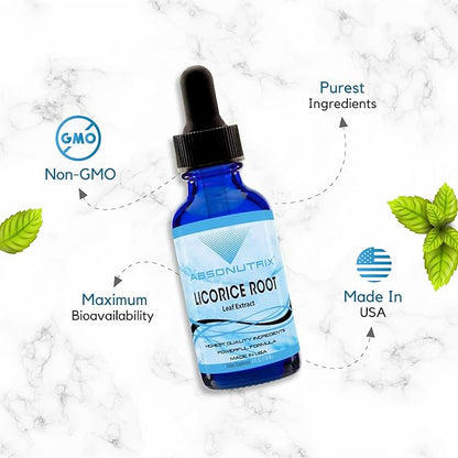 Absonutrix Licorice Root 330 mg, 4 Oz Liquid, 300 Servings, Made in USA, Quick Absorption, Quality Potent Ingredients, Non-GMO, GMP-Certified Facility, Cruelty-Free Products