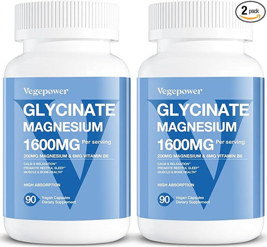 Magnesium Glycinate Supplements 1600mg - with Vitamin B6 & Zinc, Vitamin D3, Vegan Bisglycinate Magnesium for Sleep, Muscle, Bone Health, High Absorption, Gentle On Stomach, Non-GMO, 180 Caps