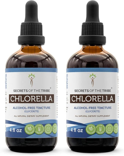 Secrets of the Tribe Chlorella Tincture Alcohol-Free Liquid Extract, Chlorella (Chlorella vulgaris) Dried Algae (2x4 FL OZ)