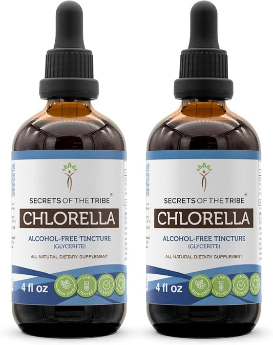 Secrets of the Tribe Chlorella Tincture Alcohol-Free Liquid Extract, Chlorella (Chlorella vulgaris) Dried Algae (2x4 FL OZ)