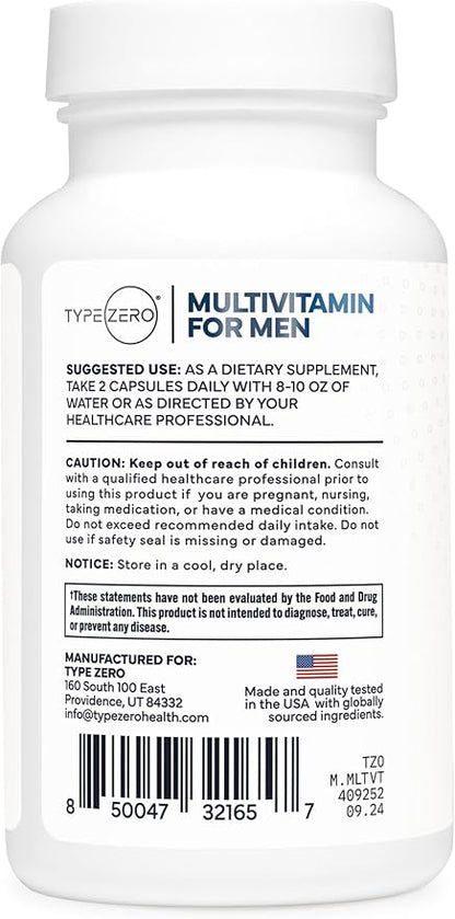 Type Zero Multivitamin Capsules for Men (120 Capsules) (1200 mg) - Gluten-Free, 60 Servings
