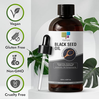 Black Seed Oil Organic Cold-Pressed Rich in Thymoquinone and Omega 3-6-9 Useful for Anyone Looking to Support a Radiant Skin and Lustrous Hair 4.06 oz