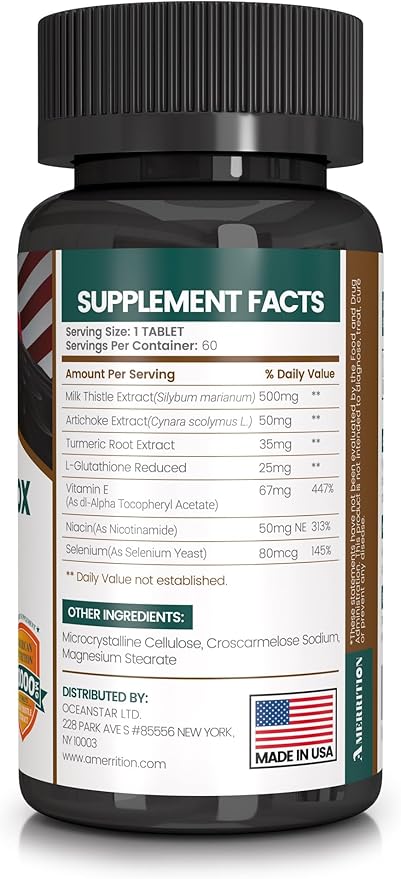 Liver Support Supplement with Milk Thistle Silymarin, Artichoke Extract, Turmeric - Optimal Liver Function and Digestive Health – 60 Tablets