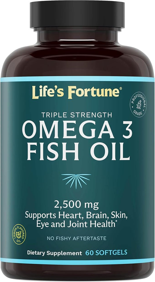 Life's Fortune Fish Oil Omega 3 Concentrate Supplement 2500 mg, 120 Softgels, High Potency, EPA & DHA Fatty Acid - Heart, Brain, Skin, Joints - Non GMO