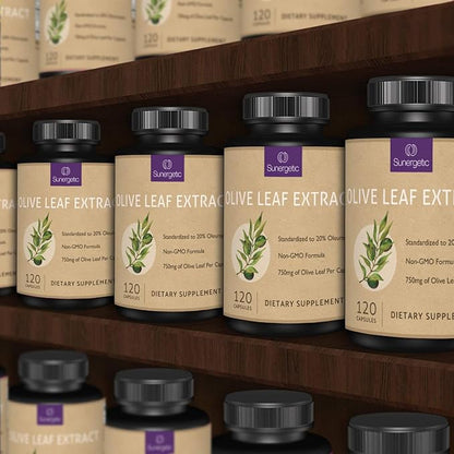 Premium Olive Leaf Extract Capsules – Standardized to 20% Oleuropein – Super Strength Olive Leaf Exact Supplement Supports Immune System & Cardiovascular Health – 750mg Per Capsule – 120 Capsules