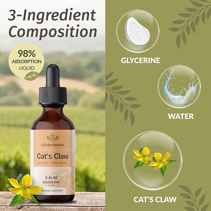 Herbamama Liquid Drops Kit - Bundle of Cat's Claw Extract 2 fl oz and Lemon Balm Tincture 2 fl oz - Vegan Herbal Supplement Liquid Extract - Non GMO, Sugar & Alcohol-Free - 2 Pack