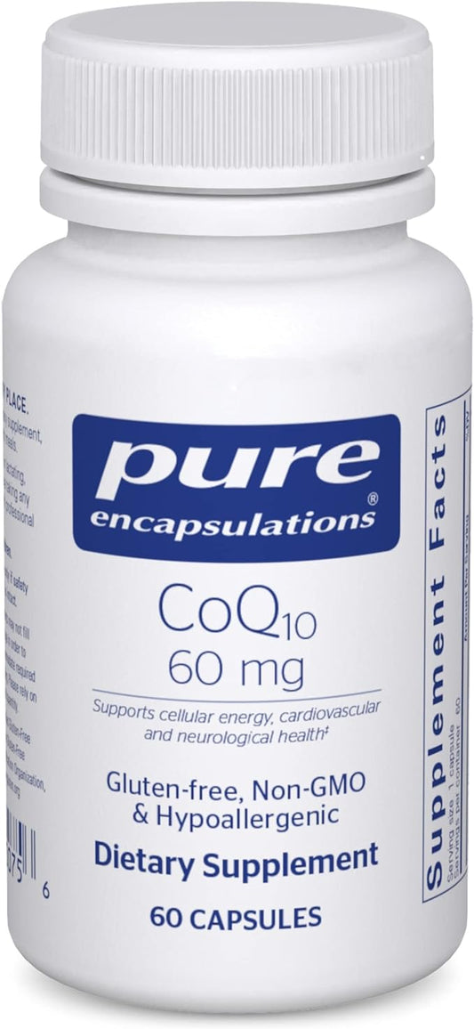 Pure Encapsulations CoQ10 60 mg | Coenzyme Q10 Supplement for Energy, Antioxidants, Brain and Cellular Health, Cognition, and Cardiovascular Support* | 60 Capsules