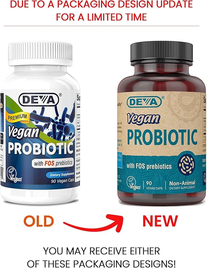 DEVA Vegan Probiotic with FOS Prebiotics Supplement - 2 Billion CFU with 100 MG of Prebiotics Per Serving for Men & Women - Non-Dairy Gluten Free - Naturally Shelf Stable - 90 Capsules (Pack of 2)