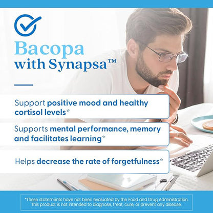 Doctors Best Bacopa with Synapsa, Supports Cognitive Performance, Non-GMO, Gluten Free, Soy Free, Vegan 60 Veggie Caps