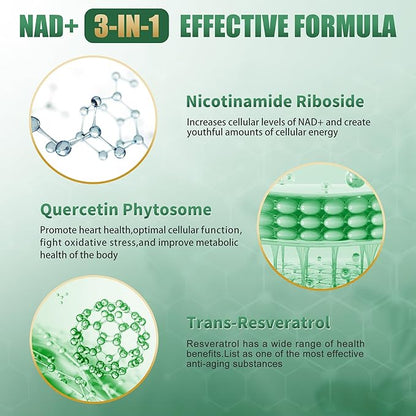 NAD Supplement, NAD Nicotinamide Riboside 900 Mg for Men and Women, Liposomal NAD+ Supplement with Nicotinamide Riboside, Resveratrol & Quercetin, Energy, Boost NAD+, 200 Capsules