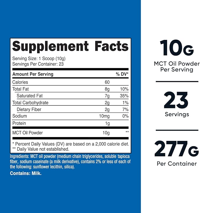 Nutricost Premium MCT Oil Powder .5LBS - Best For Keto, Ketosis, and Ketogenic Diets - Zero Net Carbs, Non-GMO and Gluten Free