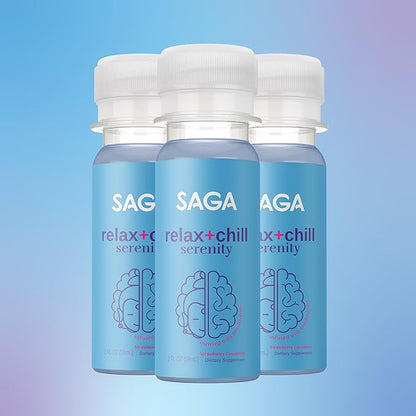 SAGA Organic Relaxation Shots | Contains Adaptogens & Mushrooms - Lion's Mane & Kava | High Bioavailability & Fast Onset | Elevate Mood & Reduce Fatigue | Strawberry Cucumber 2oz Shots (18-Pack)