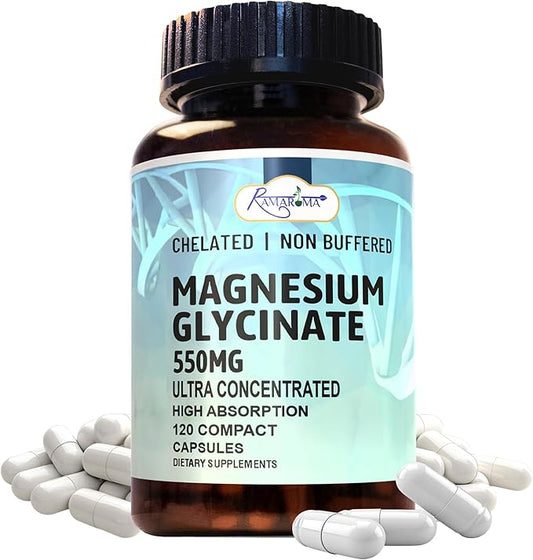Pure Magnesium Glycinate - Capsules to Support Optimal Health - with Magnesium Glycinate - 120 Capsules (Dual Month Pack), High Absorption Magnesium by Ramaroma