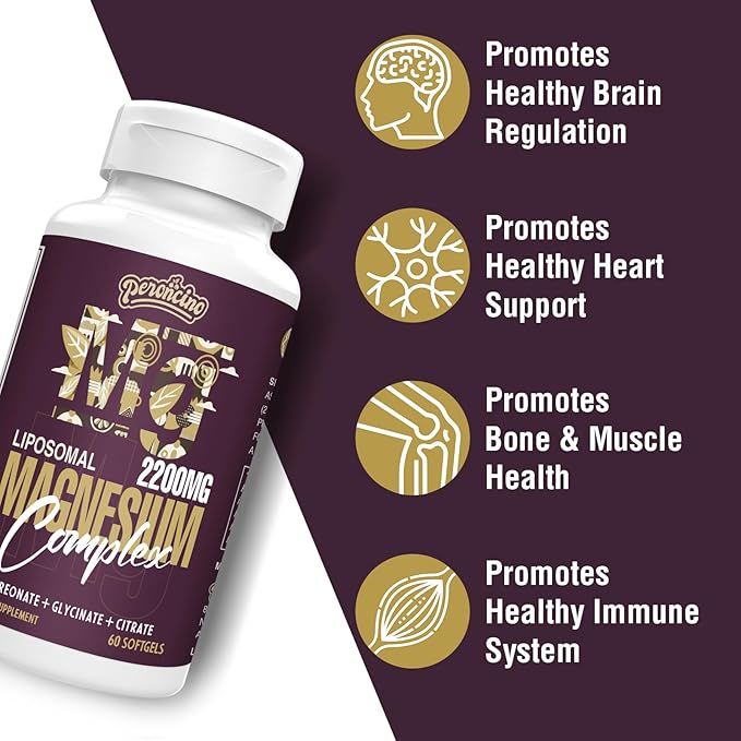 Liposomal Magnesium Complex 2200MG Softgels,Magnesium Threonate, Magnesium Glycinate, Magnesium Citrate, Three-in-one Supplement, Gluten Free, 60 Softgels