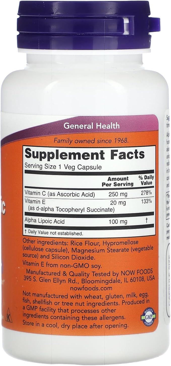 NOW Foods Alpha Lipoic Acid 100mg with E & C, 60 Vegetarian Capsules