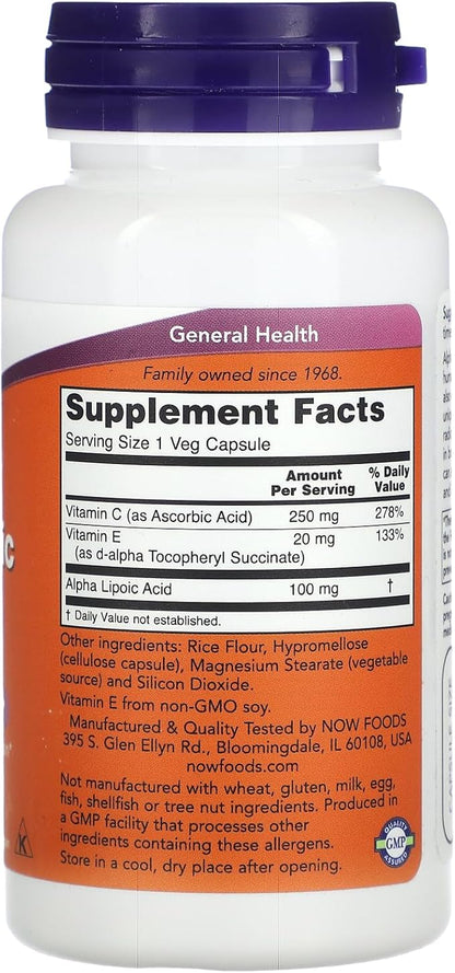 NOW Foods Alpha Lipoic Acid 100mg with E & C, 60 Vegetarian Capsules