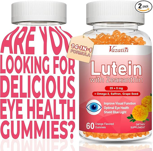 Lutein and Zeaxanthin Supplements Gummies, Advanced Eye Vitamin Supplement with Bilberry, Saffron, Grape Seed, Omega 3 for Macular Health, Dry Eye, Visual Function - Orange Flavor, 120 Count
