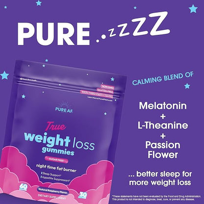 Night Time Fat Burner Gummies, Sleep Supplement & Weight Loss | Skinny Vitamin | Appetite Suppressant & Metabolism Booster | Nighttime Diet Gummies for Women & Men