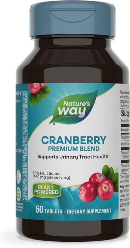 Nature's Way Premium Blend Cranberry, Urinary Tract Health Support* Supplement with Vitamin C, 60 Tablets