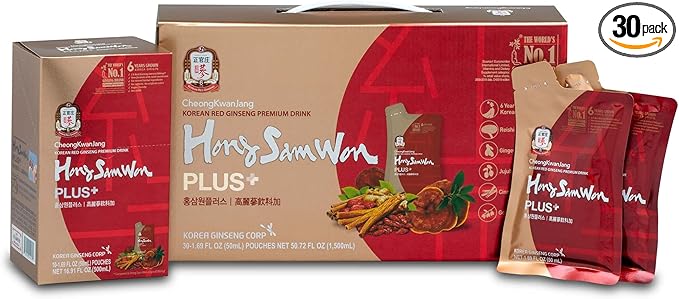 Korean Red Ginseng Drink, Herbal Tea Vegan Friendly (30 Pouches)