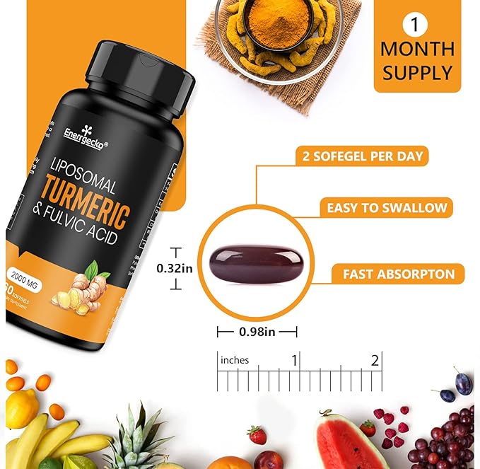 2000 mg Liposomal Turmeric Curcumin with Black Pepper & Ginger for Superior Absorption with Fulvic Acid and Humic Acid (60 Count (Pack of 4))