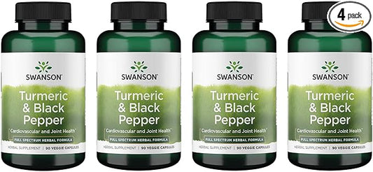Swanson Premium- Turmeric & Black Pepper - Antioxidant, Digestion & Joint Support - 90 Veg Caps (4 Pack)