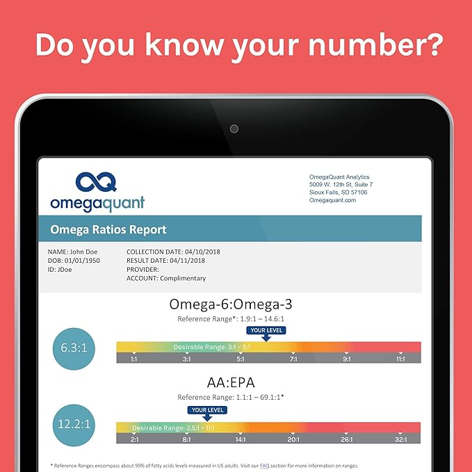 Omega Quant Omega-3 Index Plus Test Kit - Measures Blood Levels of Omega-3, Trans Fats, and Omega-6:Omega-3 Ratios | The Original Omega-3 Blood Test Home Kit
