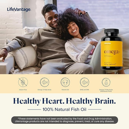 LifeVantage - Omega+ - Supplement 3-in-1 Blend of Omega-7, Vitamin D and Omega-3 - for Brain, Cardiovascular, Skin Health and Immunity - 90 Softgels