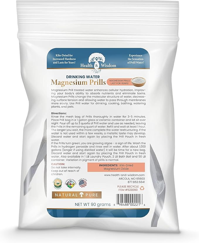 Health and Wisdom Magnesium Prills - Structured Water Devices, Magnesium Laundry Beads, Topical Magnesium, Precious Mineral, Magnesium Water, Deionized Water, Magnesium Soak - 3.18 Ounces