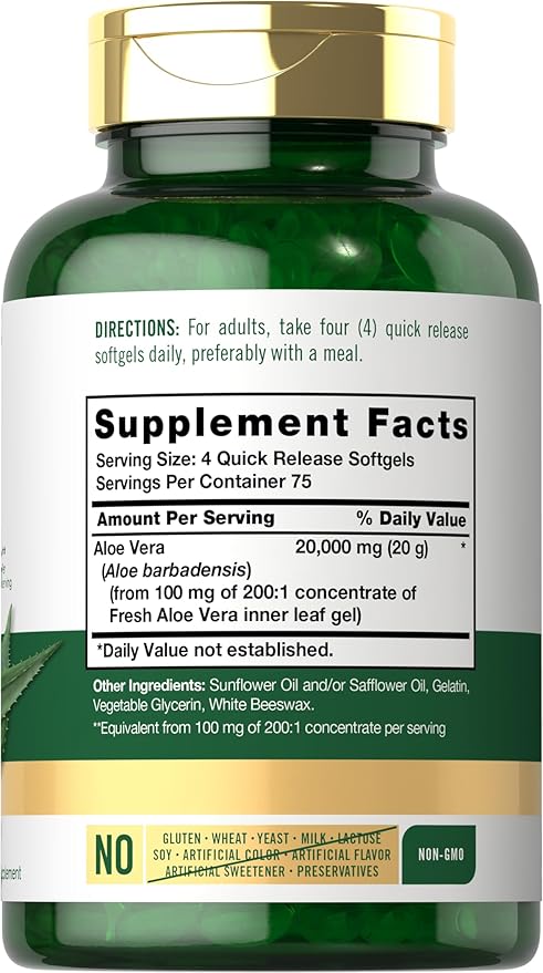 Carlyle Aloe Vera Softgel Capsules 20,000mg | 300 Count | Aloe Vera Gel Supplement | Non-GMO, Gluten Free