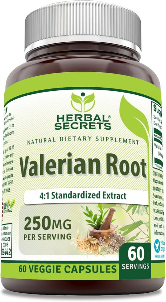 Herbal Secrets Valerian Root Extract 4:1 250 Mg 60 Veggie Capsules Supplement | Non-GMO | Gluten Free | Made in USA