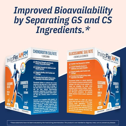 INVIGOFLEX Glucosamine & Chondroitin Sulfate - Turmeric Curcumin - Boswellia Serrata (Non GMO) 24 - Hour Premium Joint Supplement AMPM - 2 Pack