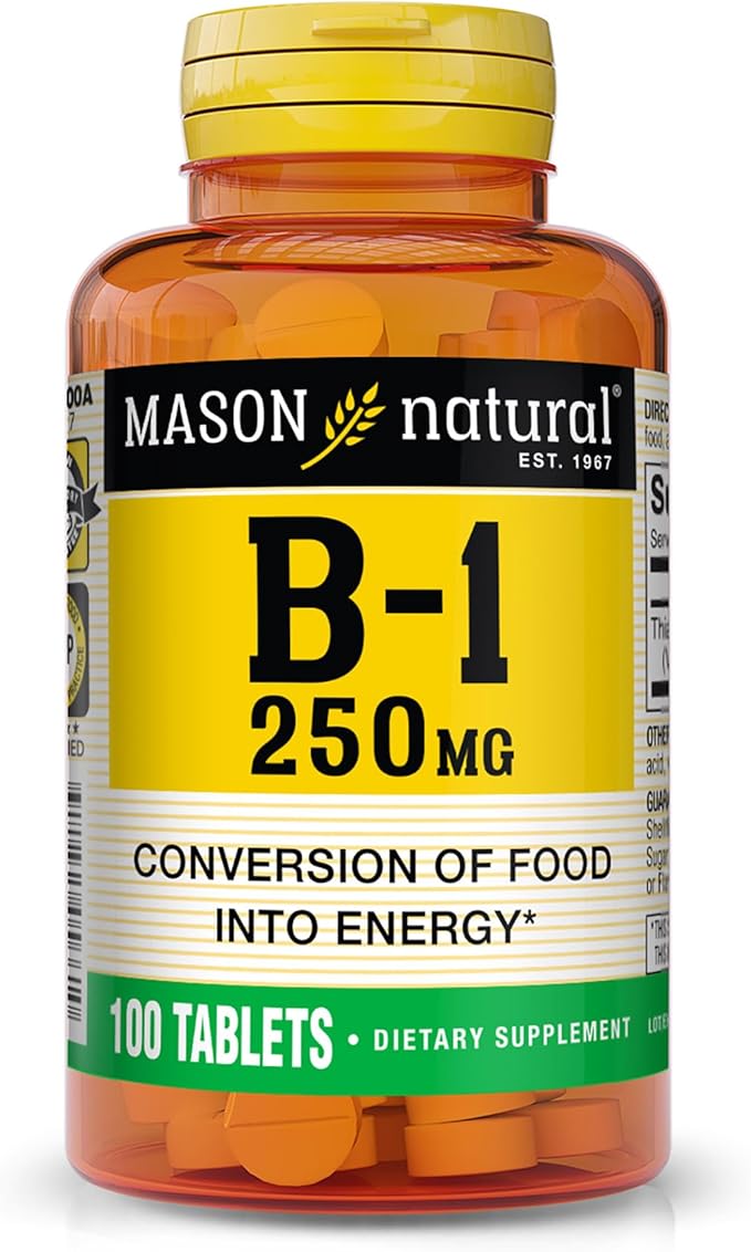 MASON NATURAL Vitamin B-1 Thiamine 250 mg, 100 Day Supply Dietary Supplement, Easy-to-Swallow Tablets, Support Energy Production & Healthy Metabolism