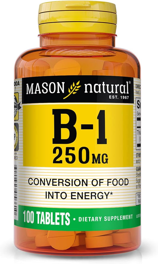 MASON NATURAL Vitamin B-1 Thiamine 250 mg, 100 Day Supply Dietary Supplement, Easy-to-Swallow Tablets, Support Energy Production & Healthy Metabolism
