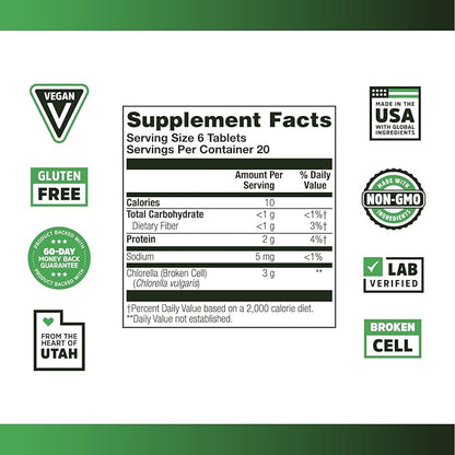 Zhou Nutrition Chlorella Tablets, Algae Superfood, Chlorella Broken Cell, Vegan Supplement, Gluten-Free, 120 Tablets