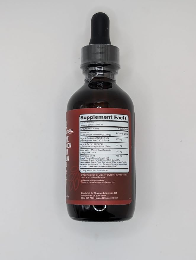Clean Nutra Berberine with Ceylon Cinnamon Supplement Liquid Drops + Bitter Melon Extract, Glucomannan, Gymnema, Chromium, Turmeric, Organic Panax Ginseng, Moringa GLP-1 Support