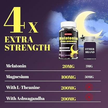 Melatonin Gummies 20mg for Women Men: Sugar Free Chewable Supplement with Zinc L-Theanine Ashwagandha Magnesium Lemon Balm and Chamomile - Maximum Strength for Adults Natural Berry Flavor(120count)