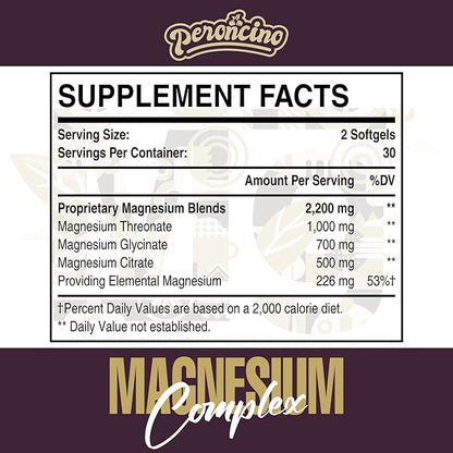 Liposomal Magnesium Complex 2200MG Softgels,Magnesium Threonate, Magnesium Glycinate, Magnesium Citrate, Three-in-one Supplement, Gluten Free, 60 Softgels (120 Count (Pack of 2))