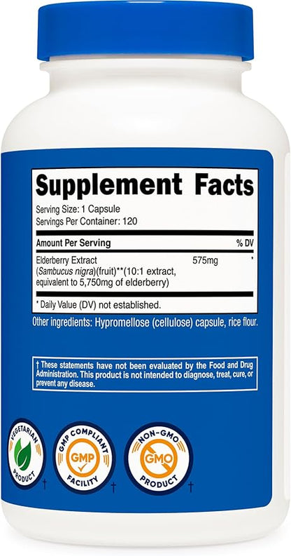 Nutricost Elderberry Capsules 575mg (120 Capsules) - Black Elderberry, Vegetarian, Gluten Free and Non-GMO Supplement