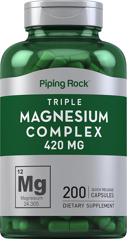 Piping Rock Triple Magnesium Complex | 420 mg | 200 Capsules | Magnesium Oxide, Citrate, and Aspartate Supplement | Non-GMO, Gluten Free