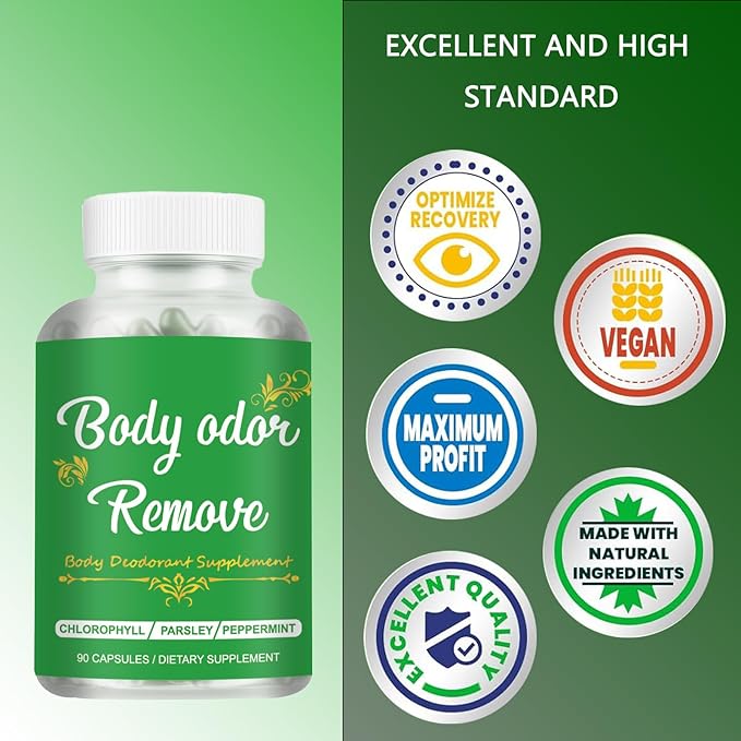Body Deodorizing Supplement, Natural Chlorophyll 90 Capsules for Women & Men, Full Deodorant Supplement, Body Internal Deodorant Pills with Mint & Parsley