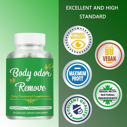 Body Deodorizing Supplement, Natural Chlorophyll 90 Capsules for Women & Men, Full Deodorant Supplement, Body Internal Deodorant Pills with Mint & Parsley