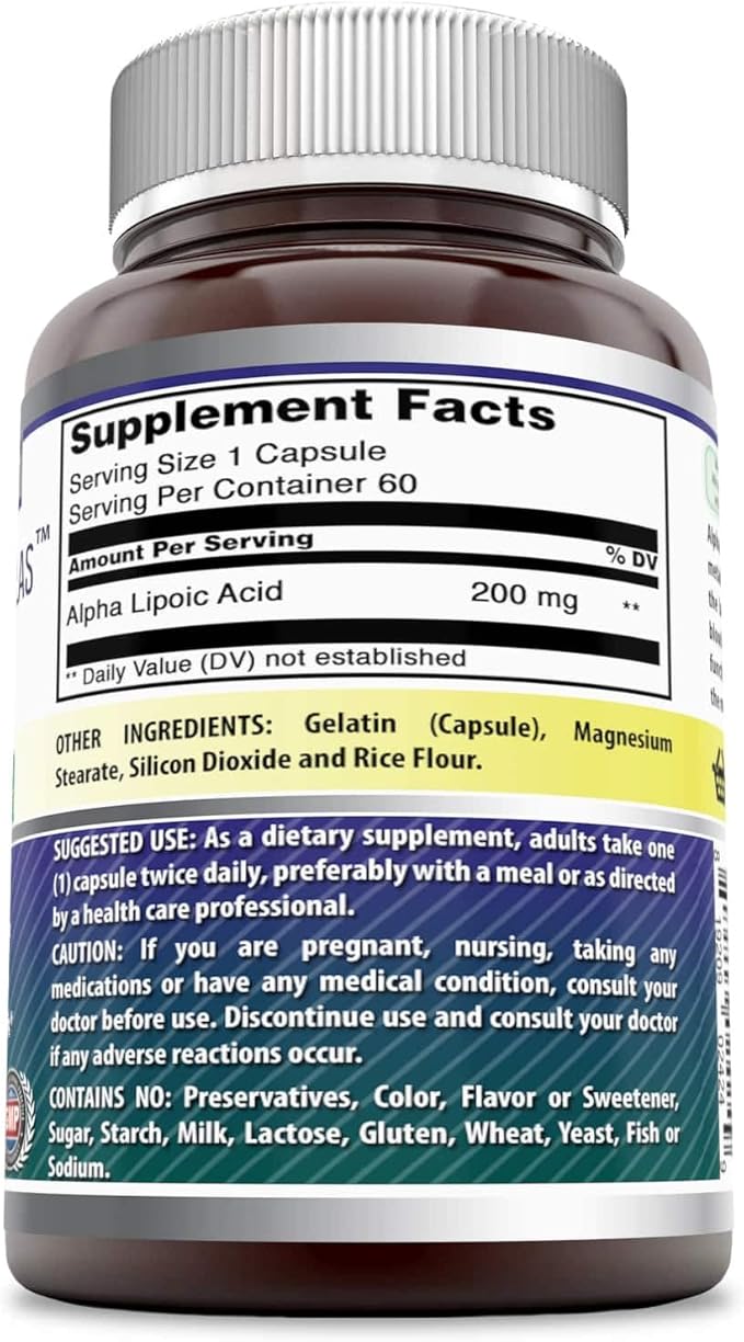 Amazing Formulas Alpha Lipoic Acid | 200 Mg Supplement | Capsules | Non-GMO | Gluten-Free | Made in USA (1 Pack, 60)