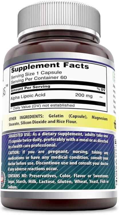 Amazing Formulas Alpha Lipoic Acid | 200 Mg Supplement | Capsules | Non-GMO | Gluten-Free | Made in USA (1 Pack, 60)