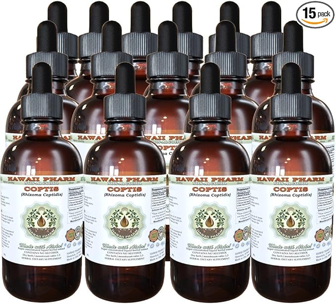 Coptis Alcohol-Free Liquid Extract, Coptis (Rhizoma Coptidis) Dried Root Glycerite Hawaii Pharm Natural Herbal Supplement 15x4 oz