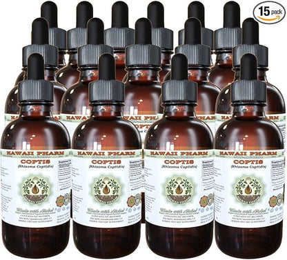 Coptis Alcohol-Free Liquid Extract, Coptis (Rhizoma Coptidis) Dried Root Glycerite Hawaii Pharm Natural Herbal Supplement 15x4 oz
