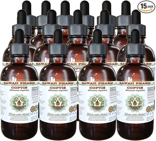 Coptis Alcohol-Free Liquid Extract, Coptis (Rhizoma Coptidis) Dried Root Glycerite Hawaii Pharm Natural Herbal Supplement 15x4 oz