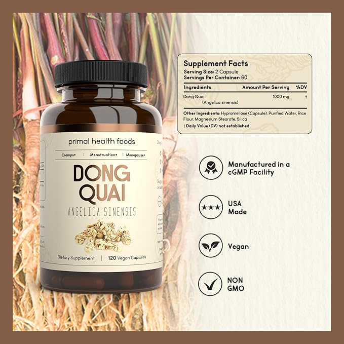 Organic Dong Quai 1000 mg | Female Hormone & Menstrual Support | Vegetarian, Organic, Non-GMO & Gluten Free